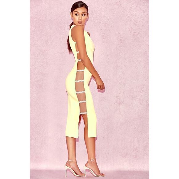 House of CB Phedra Crystal Embellished Dress Yellow Size S - Picture 6 of 10